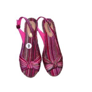 Pink Striped Wedge Sandals